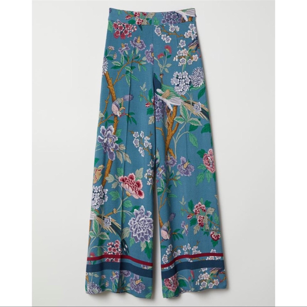 Floral & bird high waist wide leg pants
